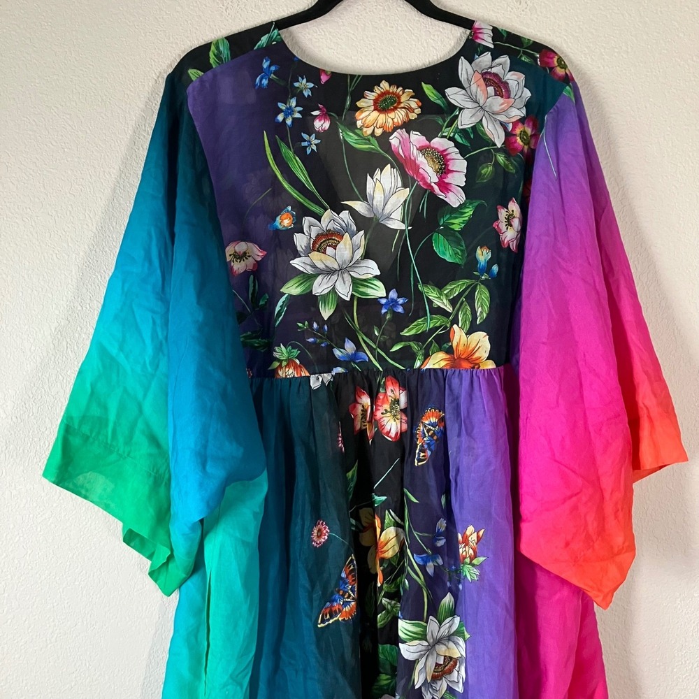 JOHNNY WAS Secret Garden Sheer Kimono Dress 1X Ombre Floral Coverup Resort Beach - Picture 12 of 15